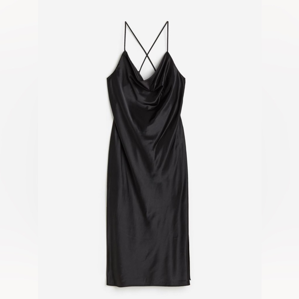 H&M Divided Curvy Fit Satin Dress, Size Medium, Black